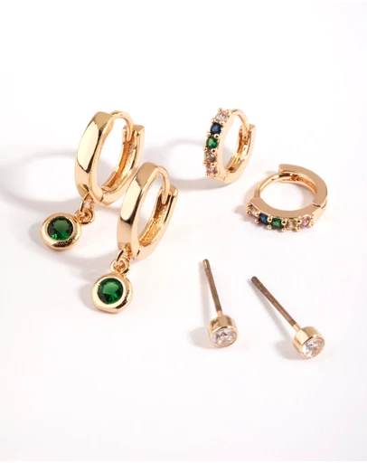 Lovisa - Green Stud & Huggie Hoop Earring Stack Pack