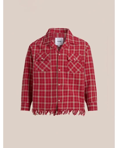 Found - Raw Cut Fringe Plaid Camp Shirt