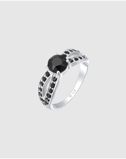 Elli Jewelry - Black Crystal Solitaire Ring in 925 Silver