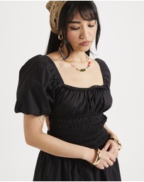 Subtitled - Kora Puff Sleeve Shirred Mini Dress