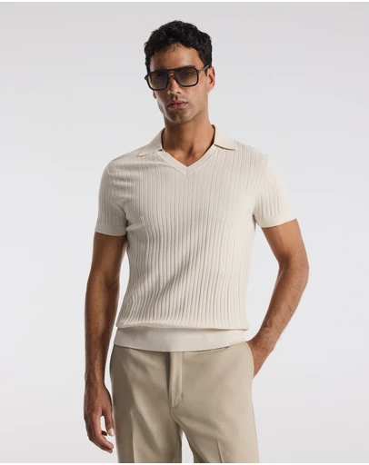 Calibre - Collared Technical Knit Polo Parchment
