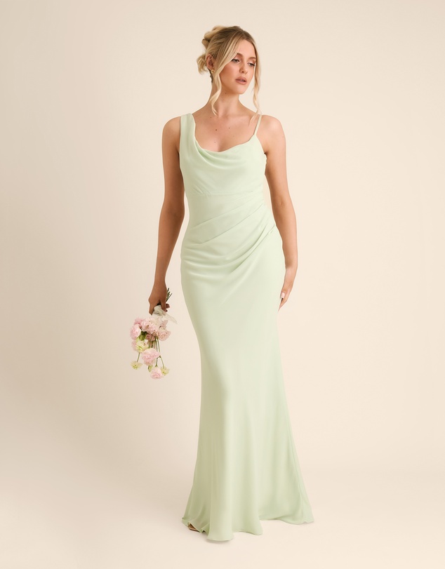 Six Stories - Cowl Front Asymmetrical Chiffon Bridesmaid Dress