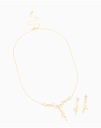 Lovisa - Gold Plated Cubic Zirconia Vine Drop Earrings & Necklace Set