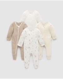 Purebaby - 4 Pack Zip Growsuit-Babies