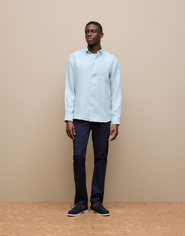 Trenery - Regular Fit Linen End On End Shirt in Duck Egg Blue