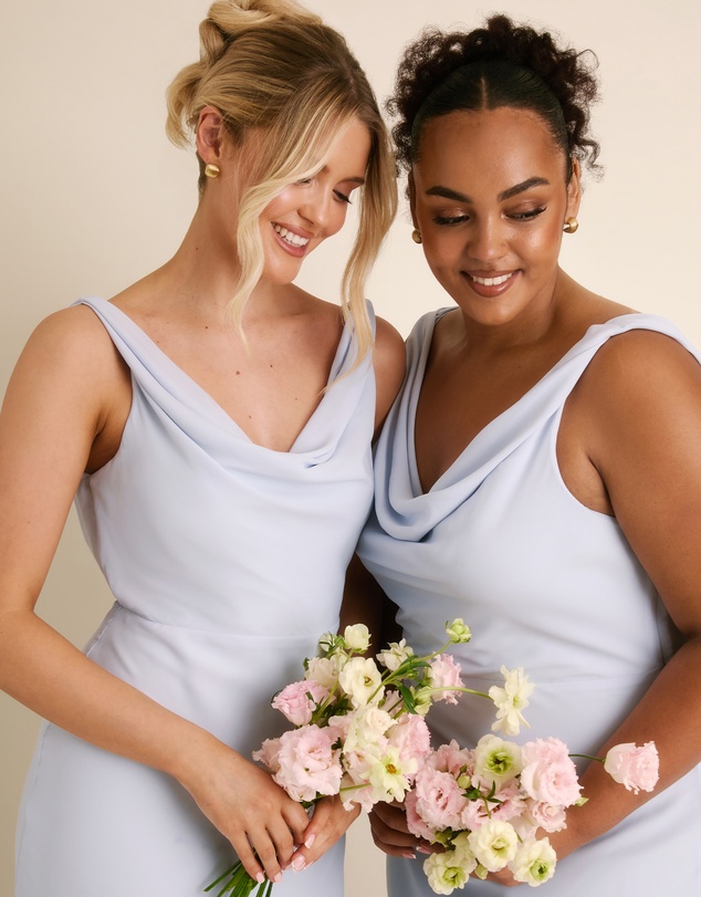Six Stories - Plunge Cowl Front Chiffon Bridesmaid Dress with Neck Scarf