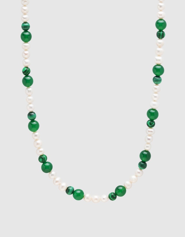 Nialaya Jewellery - Pearl Choker With Green Aventurine and Malachite