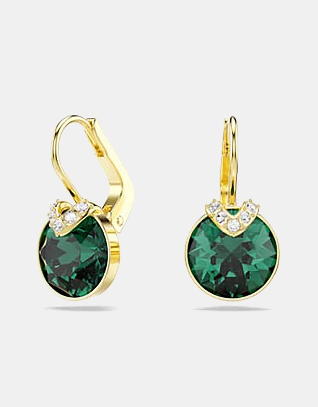 Swarovski - Bella V Drop Earrings, Round Cut, Green, Gold-Tone Plated