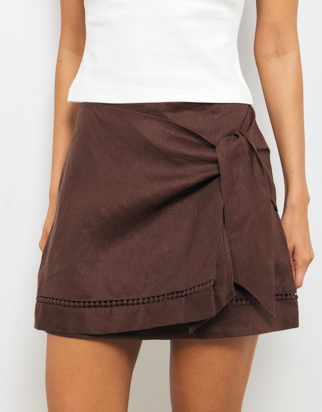 AERE - Poppy Trim Detail Linen Wrap Mini Skirt