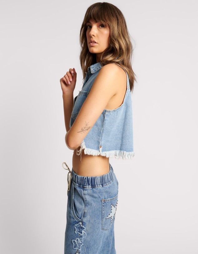ONE TEASPOON - Bolt Blue Cropped Braxton Top