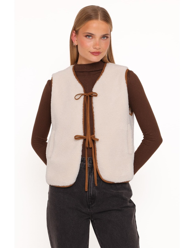 Petal & Pup - Laila Tie Front Vest - Cream Shearling