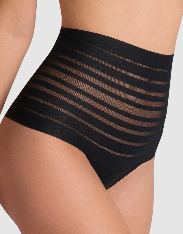 Leonisa - Sheer Stripe Tummy Compression High Waist Thong