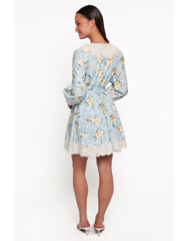 Petal & Pup - Jalen Long Sleeve Mini Dress - Blue Vintage Floral
