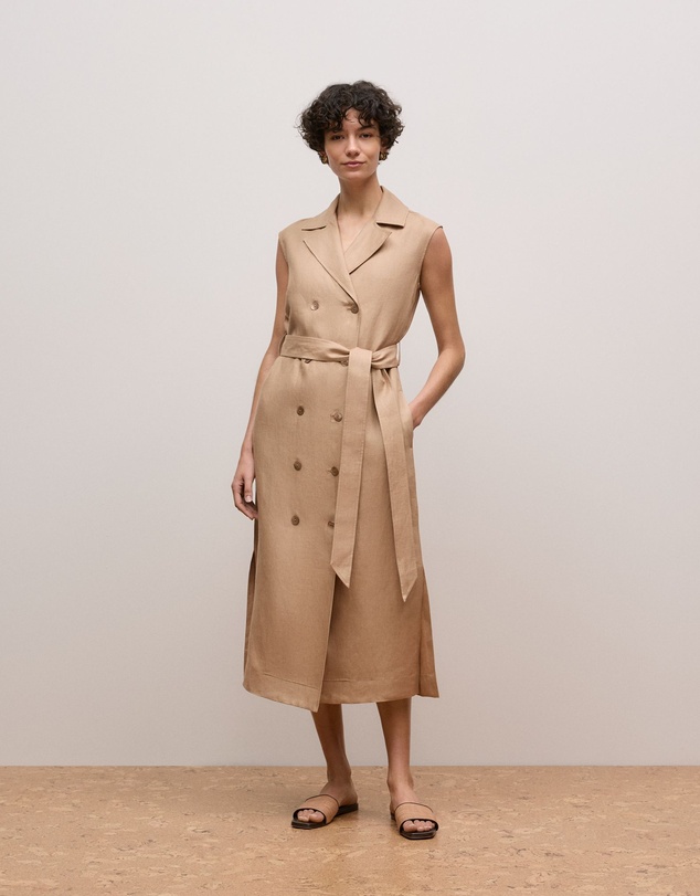 Trenery - Linen Twill Sleeveless Trench Dress in Light Camel