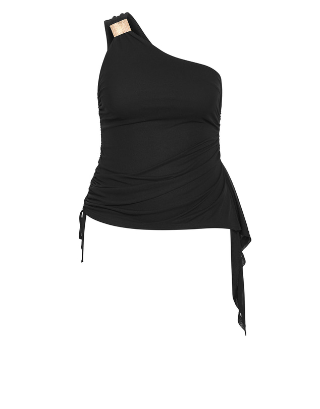 City Chic - Plus size Lauren One Shoulder Ruched Top - black
