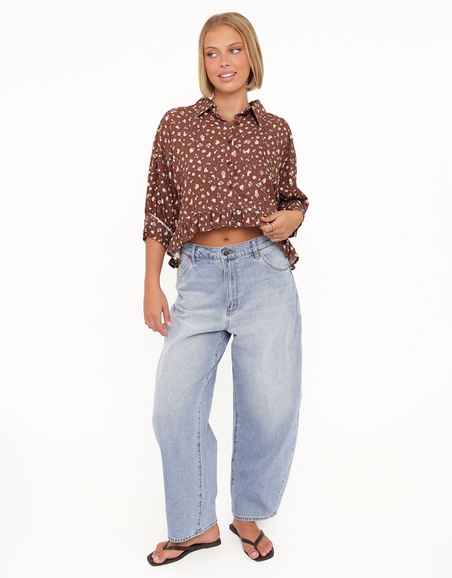 Petal & Pup - Ashe Cropped Button Up Top - Brown Floral