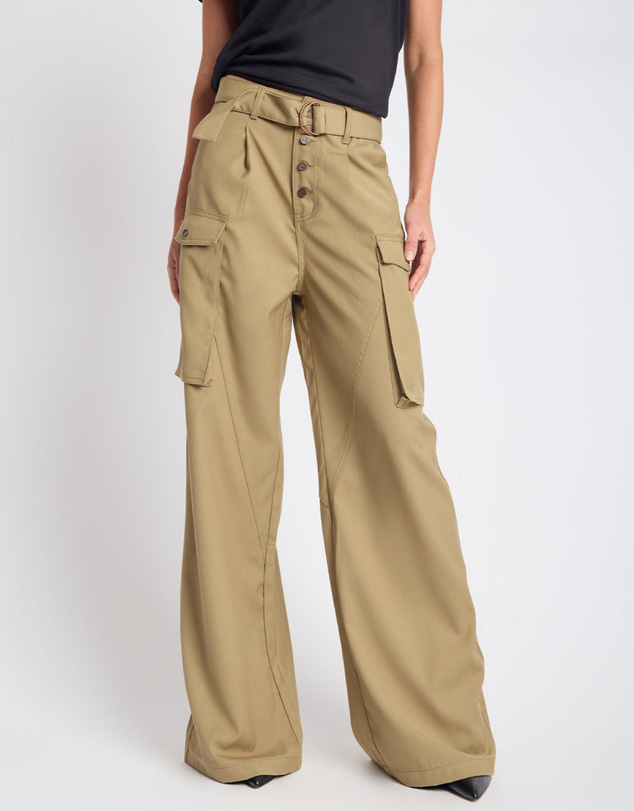 ONE TEASPOON - Elemental High Waist Tencel Cargo Pants - Khaki