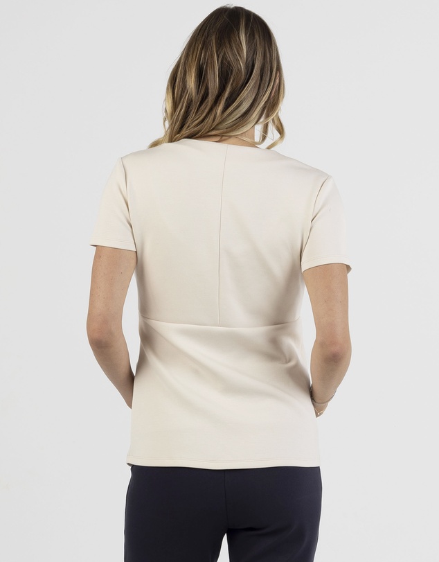 Angel Maternity - Sabine Soft Ponte Maternity V-Neck Work Top in Beige