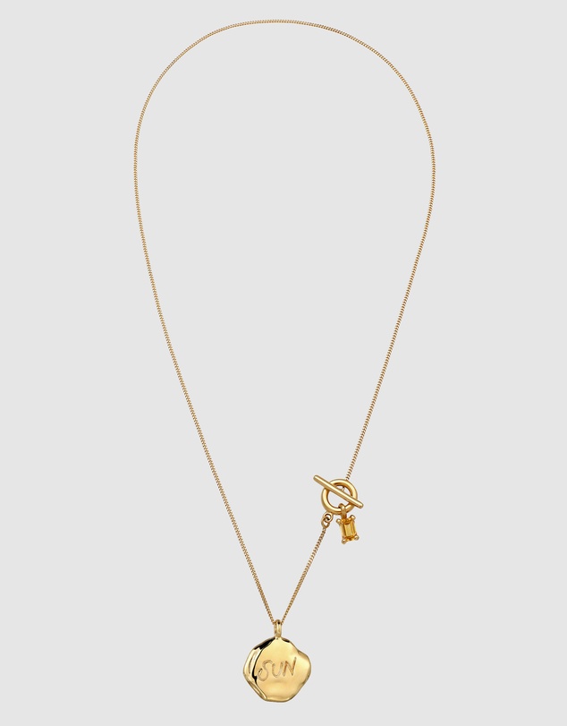 Elli Jewelry - SUN Citrine Coin Necklace in Gold-Plated 925 Silver