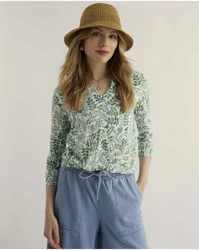 Seasalt - Seasalt Cornwall Green Kellow 3/4 Sleeve Jersey Top