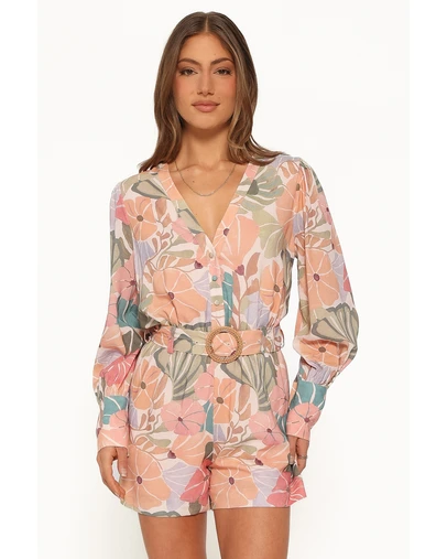 Petal & Pup - Louisa Balloon Sleeve Playsuit - Retro Orange Floral