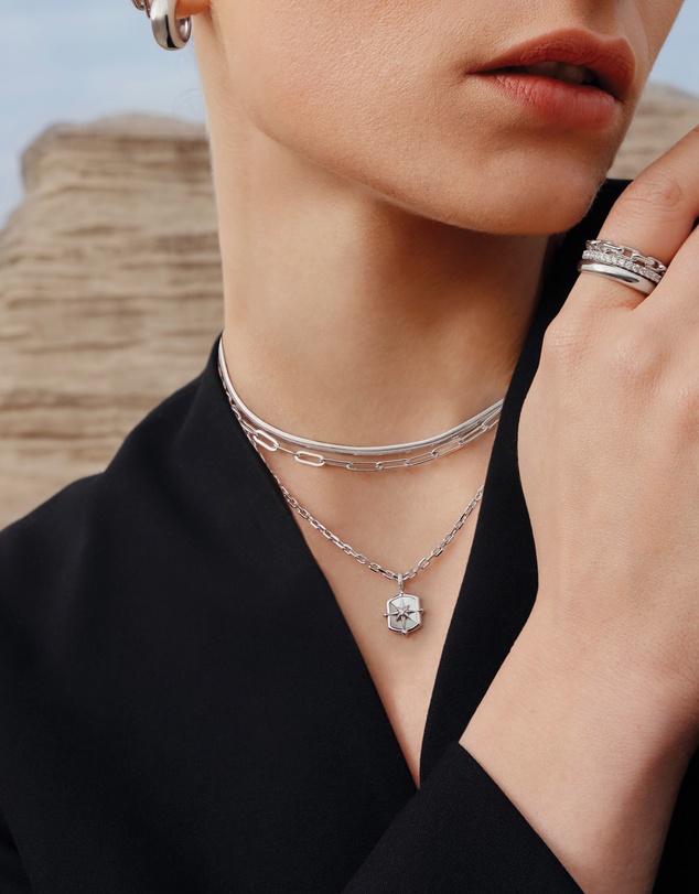 Ania Haie - Ania Haie Silver Colour-Block Mother of Pearl Star Necklace
