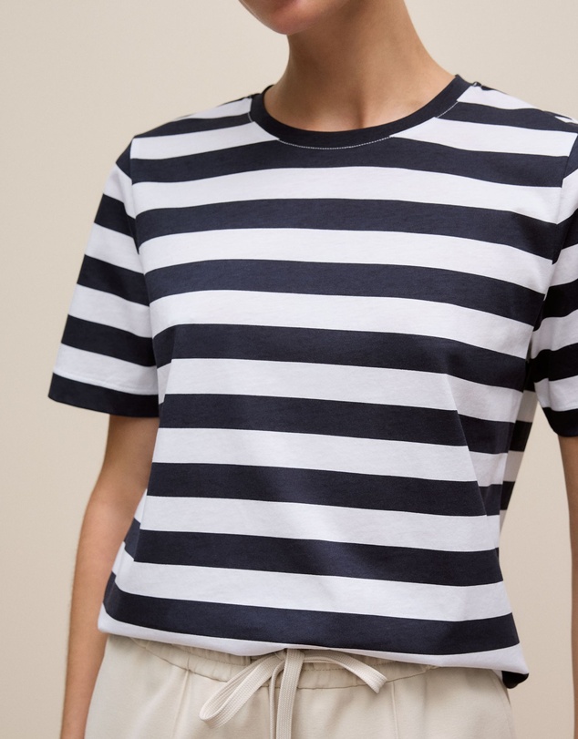 Trenery - Mercerised Cotton Stripe T-shirt in Night Sky