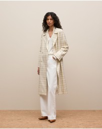 Trenery - Yarn Dyed Check Trench Coat in Fawn