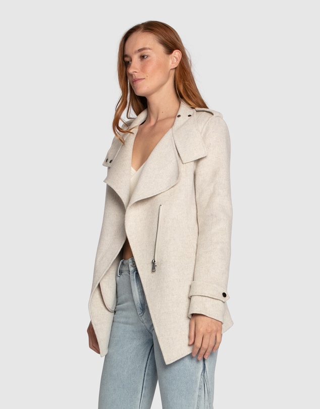 Belle & Bloom - Bad Girl Wool Blend Moto Coat - Oat Marle