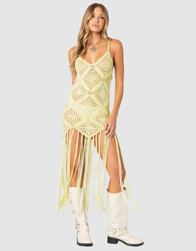 EDIKTED - Fringey Crochet Maxi Dress