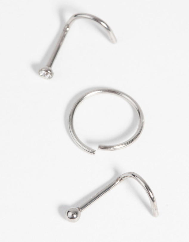 Lovisa - Surgical Steel Nose Stud & Ring Pack with Diamantes