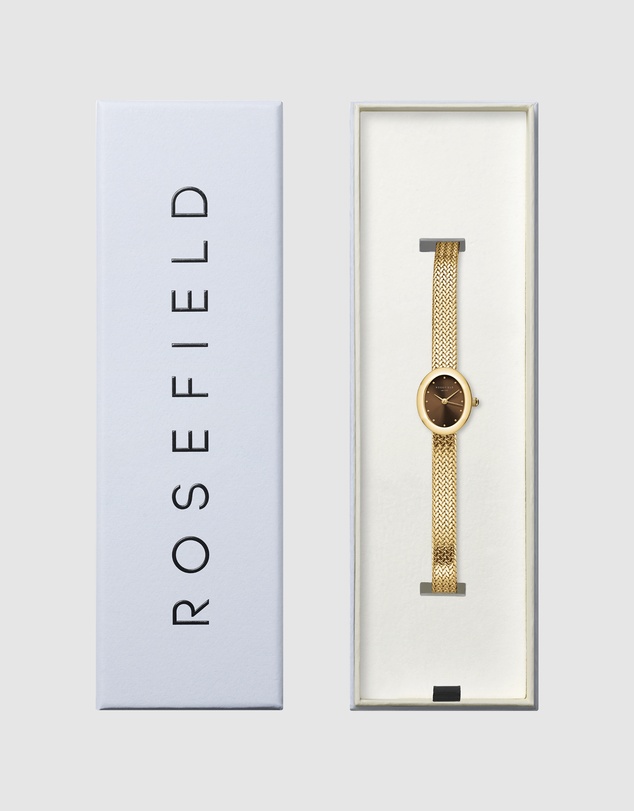 Rosefield - Mini Oval Chocolate Brown Dial Gold-Tone Bracelet Watch