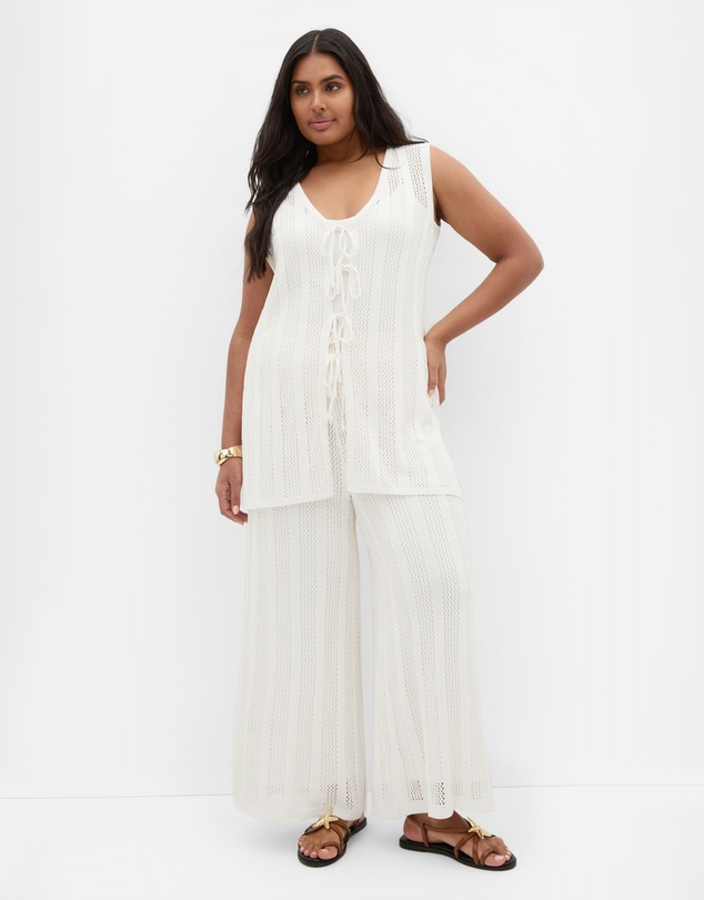 City Chic - Crochet Tie Vest - creme