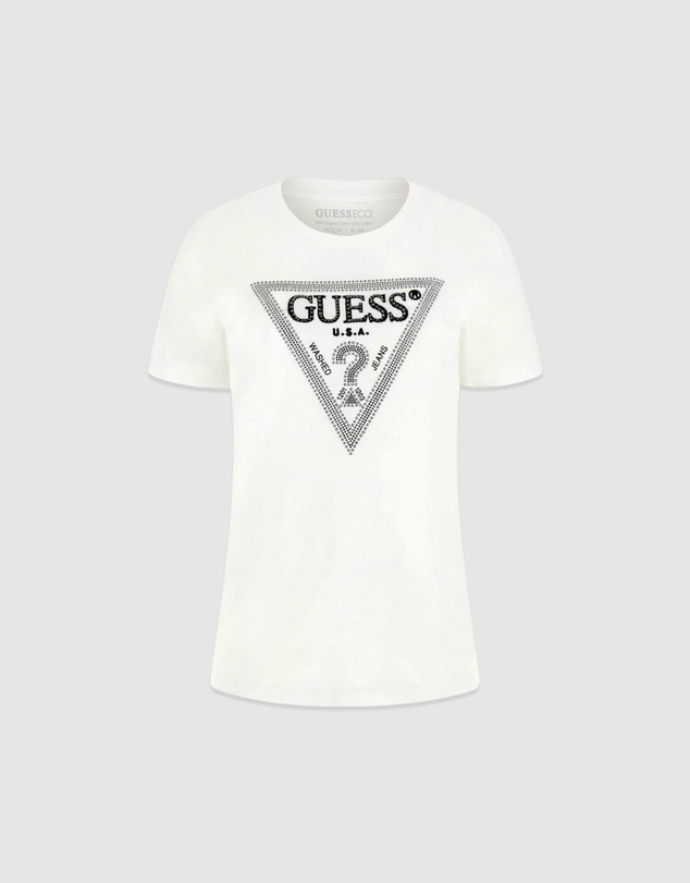 GUESS - Short Sleeve Crewneck Krystal Triangle T-Shirt