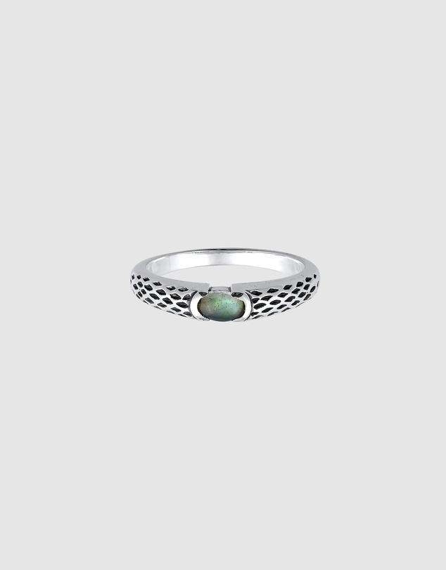 Kuzzoi - ICONIC EXCLUSIVE - Labradorite Band Ring in Oxidised 925 Sterling Silver