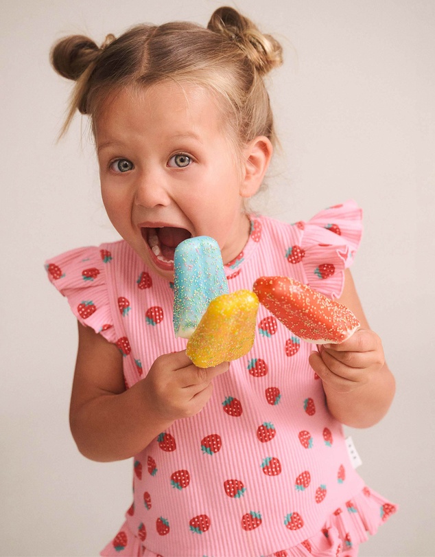 Huxbaby - Strawberry Print Rib Peplum Tee - Babies-Kids