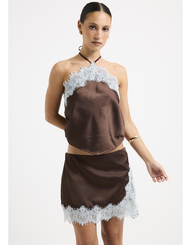 Alice In The Eve - Naomi Satin Lace Halter Top