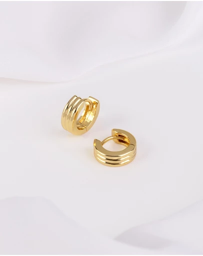Wanderlust + Co - Triple Band Gold 8mm Baby Huggie Earrings