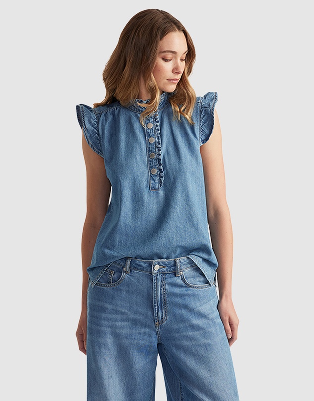 Decjuba - Celeste Denim Ruffle Blouse