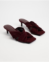 Atmos&Here - Ember Twist Detail Square Toe Suede Heels