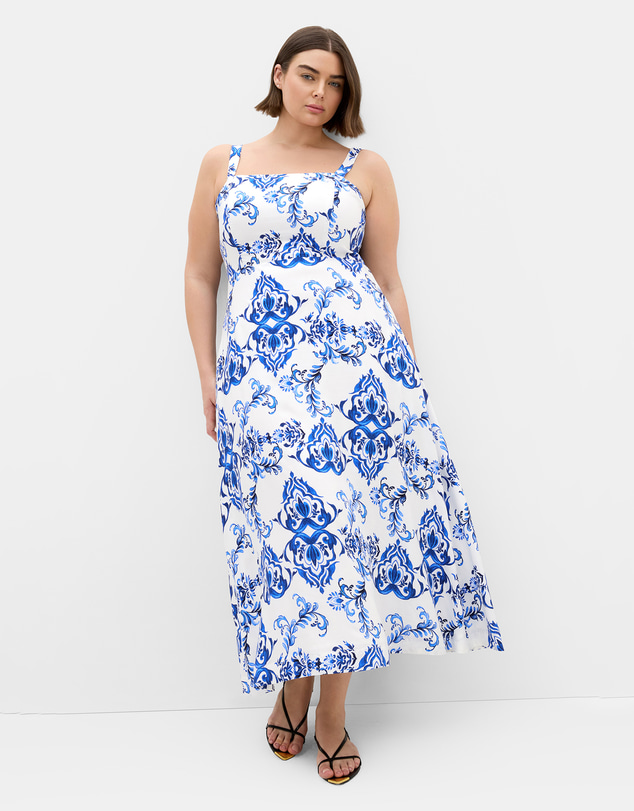 City Chic - Plus size Mykonos Print A-line Maxi Dress - white
