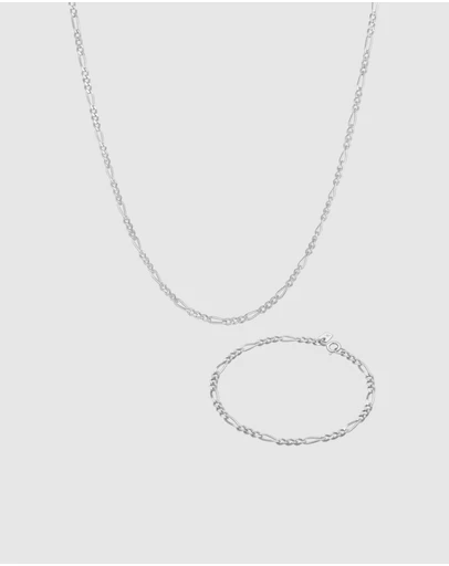 Kuzzoi - ICONIC EXCLUSIVE - Jewelry Set Men Figaro Chain in 925 Sterling Silver
