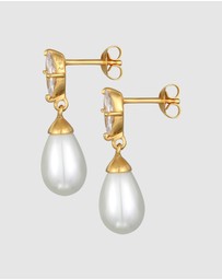 Elli Jewelry - Earrings Ear Hangers Drop Elegant with Zirconia And Shell Core Pearls in 925 Sterling Silver Gold Plated