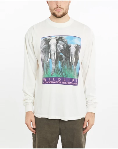 Vintage by The Real Deal - Pre Loved - Vintage Elephant Wildlife Long Sleeve Tee