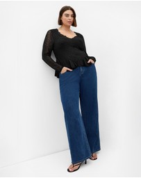 City Chic - Plus size Lola V Neck Lace Top - black