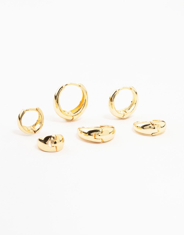 Lovisa - Classic Gold Plated Brass Chunky Hoop Earrings 3-Pack