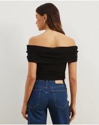 Atmos&Here - Elka Short Sleeve Mesh Off Shoulder Top