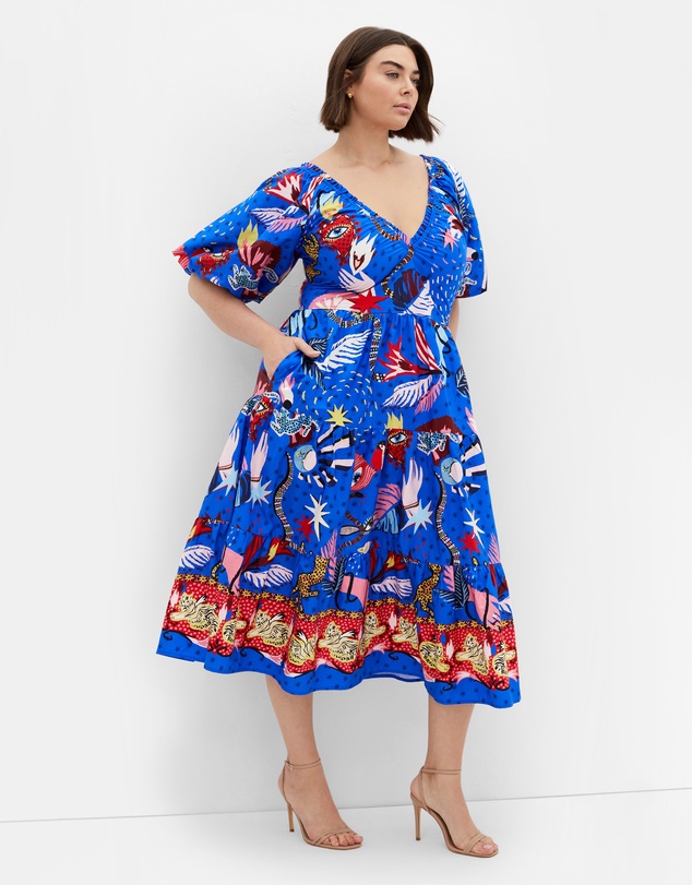 City Chic - Simona Print Puff Sleeve Dress