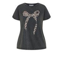 City Chic - Plus size Cuffed Sleeve Bow Tee - charcoal wash