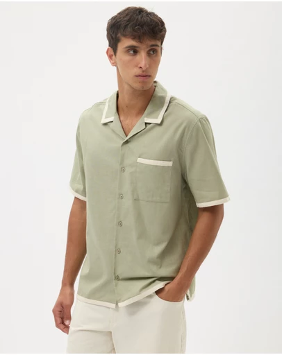 AERE - Linen Blend Contrast Shirt